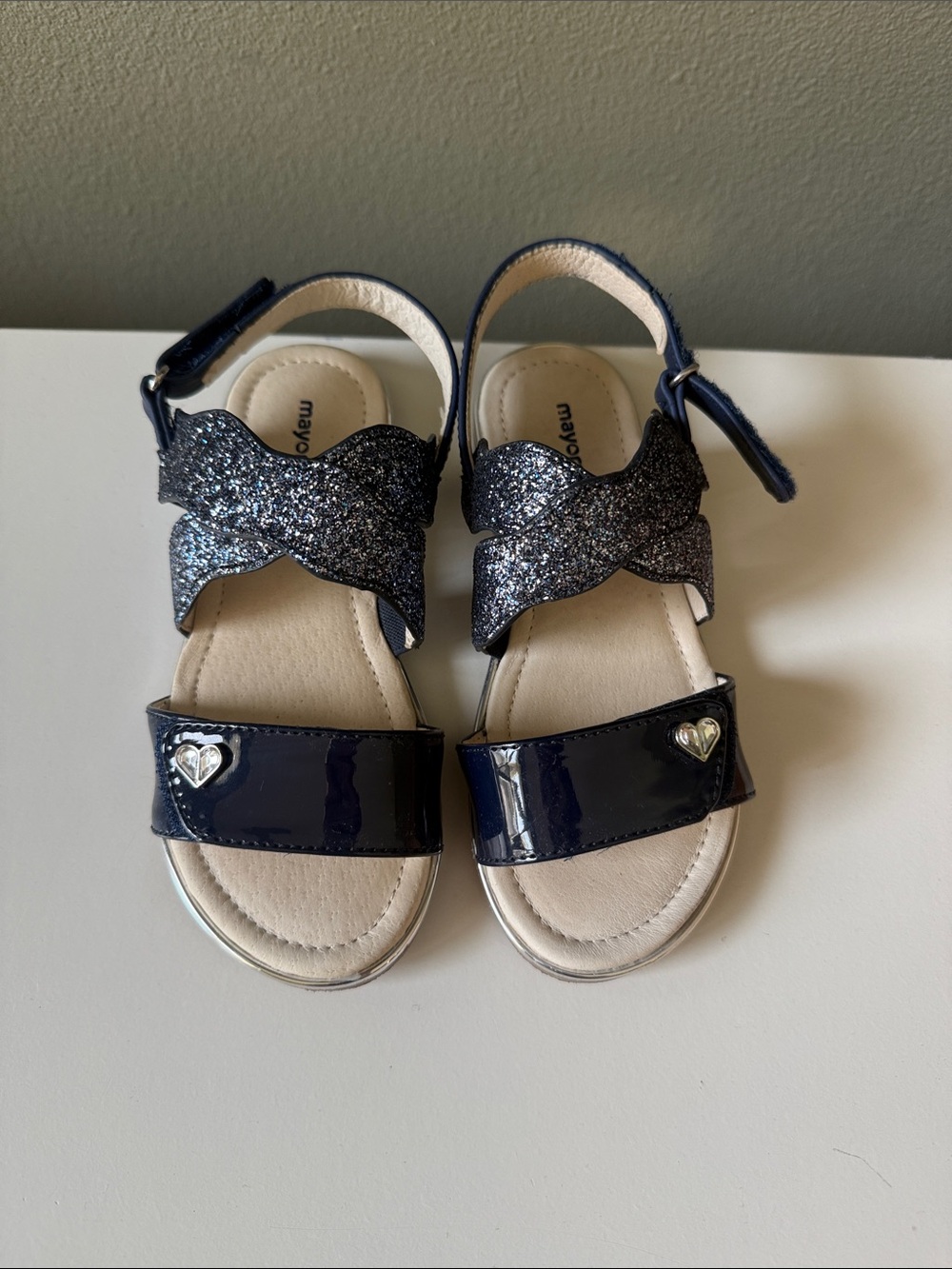 Mayoral Navy Glitter & Patent Heart Detail Girls' Sandals